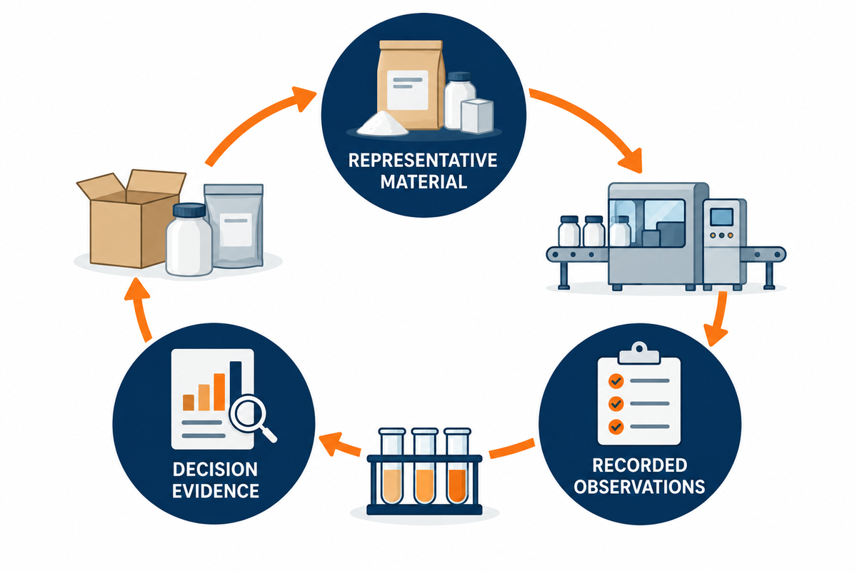 Representative silicone sealant trial loop from buyer materials to recorded decision evidence.